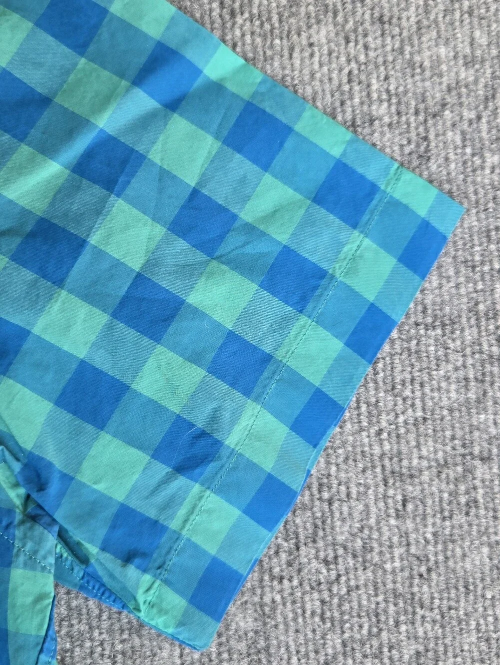 J.CREW Men's Lightweight Check Button-Down Short Sleeve Shirt Blue/Green Size-S